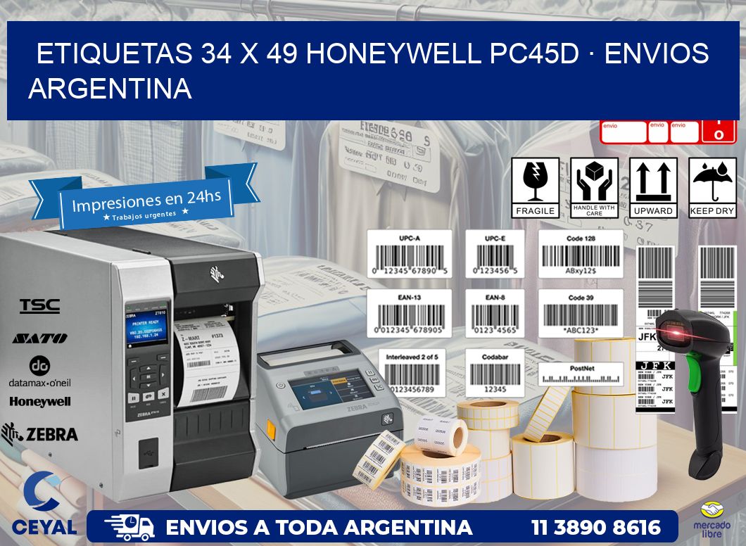 ETIQUETAS 34 x 49 HONEYWELL PC45D · ENVIOS ARGENTINA
