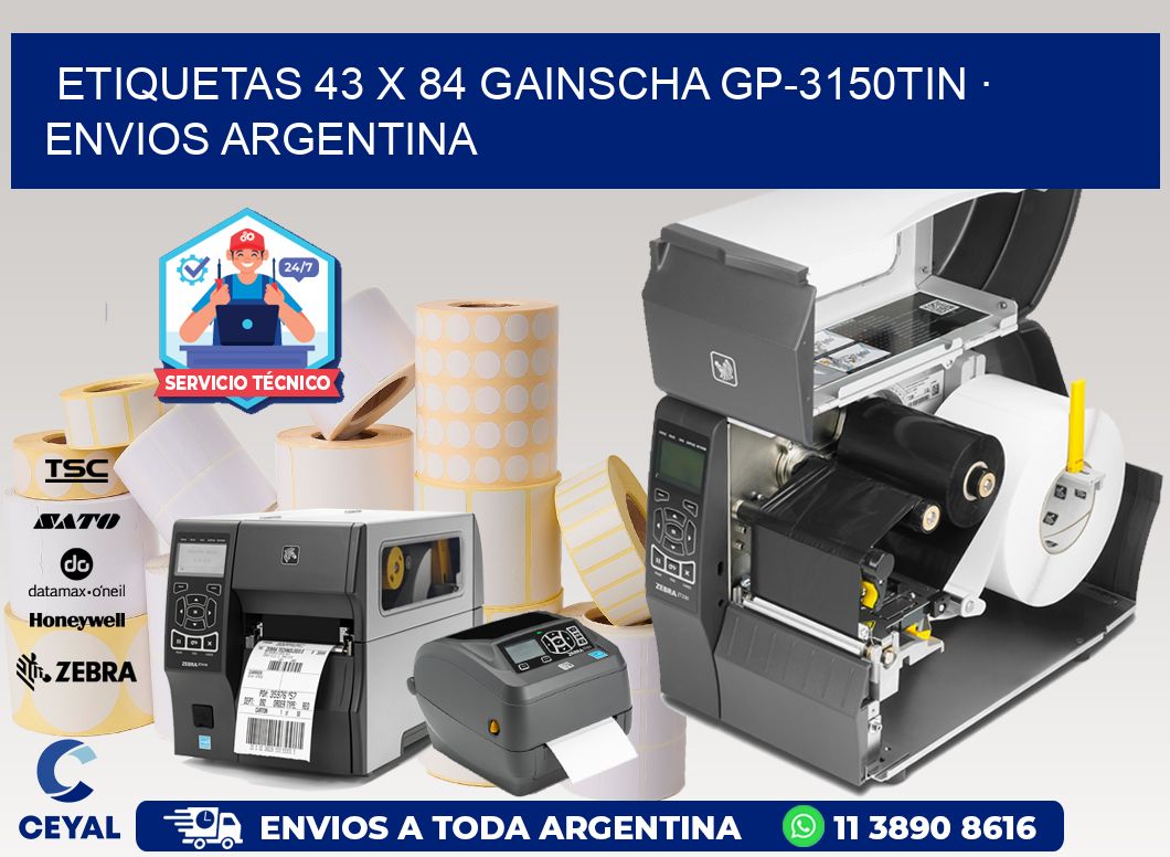 ETIQUETAS 43 x 84 GAINSCHA GP-3150TIN · ENVIOS ARGENTINA