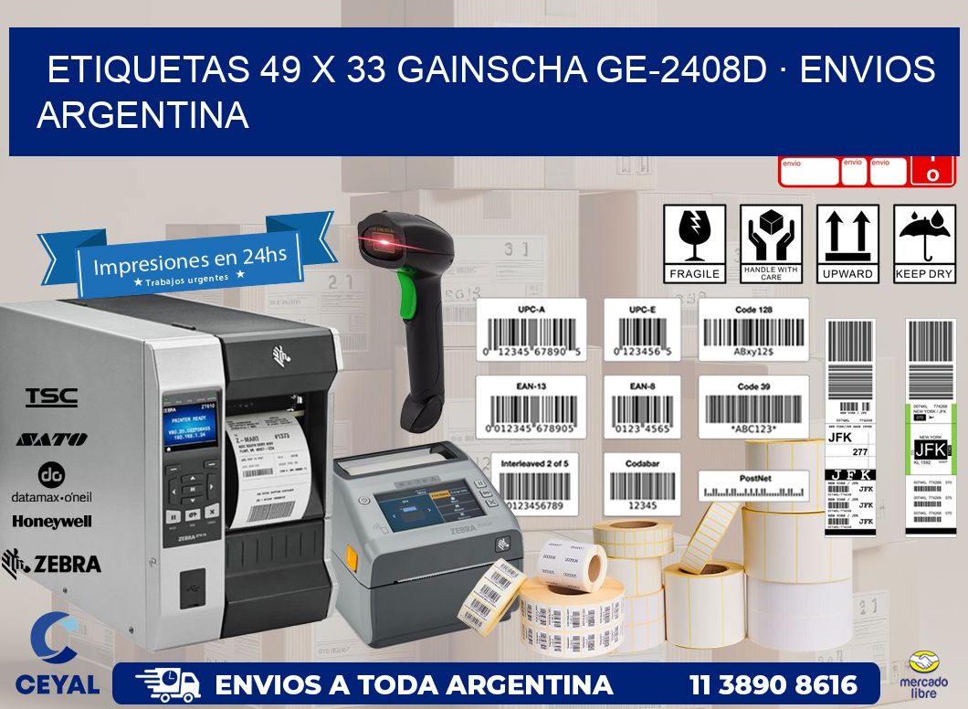 ETIQUETAS 49 x 33 GAINSCHA GE-2408D · ENVIOS ARGENTINA
