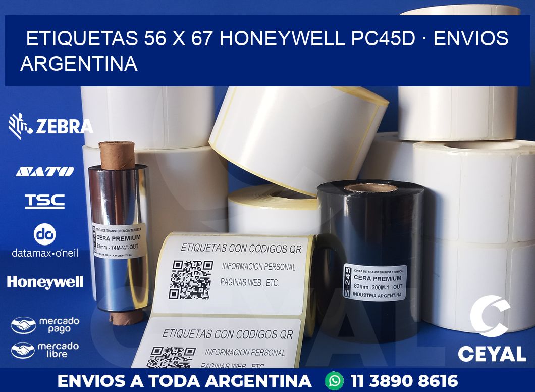 ETIQUETAS 56 x 67 HONEYWELL PC45D · ENVIOS ARGENTINA