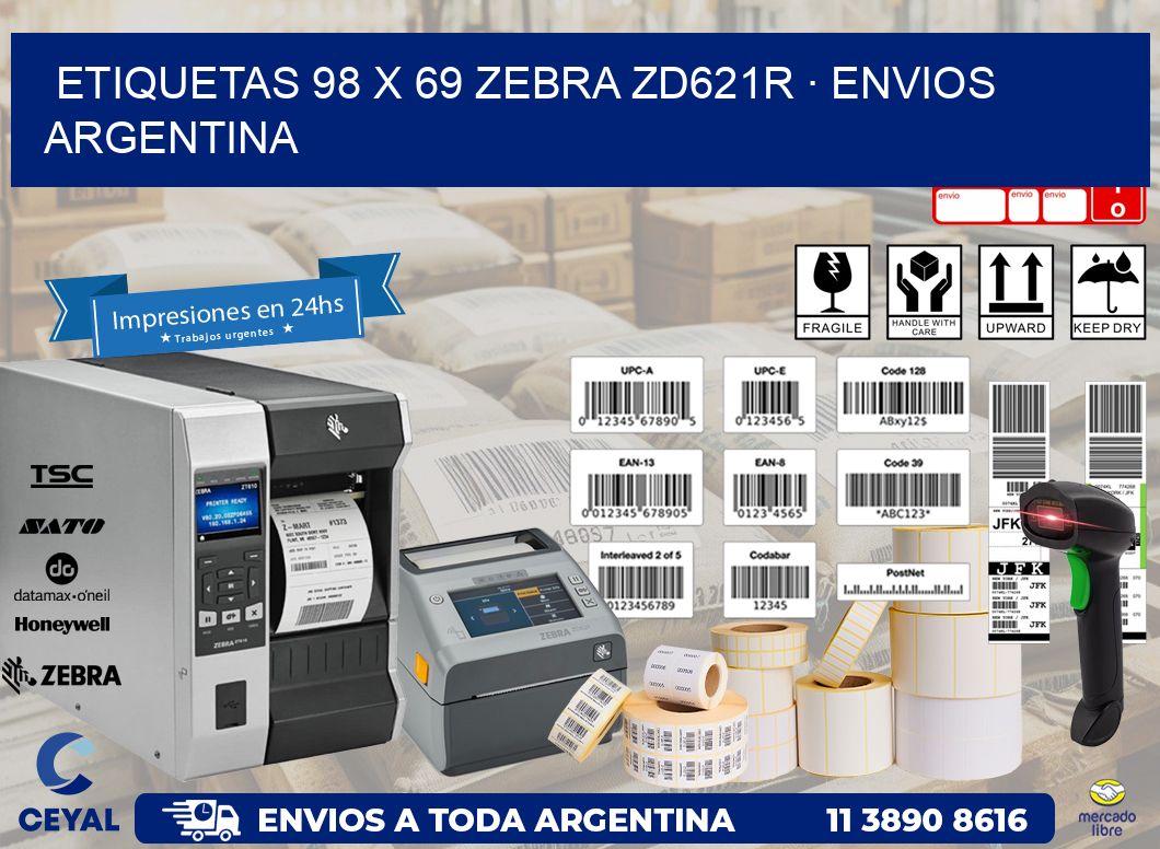 ETIQUETAS 98 x 69 ZEBRA ZD621R · ENVIOS ARGENTINA