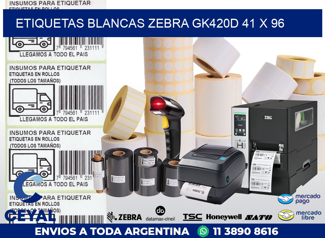 ETIQUETAS BLANCAS ZEBRA GK420D 41 x 96