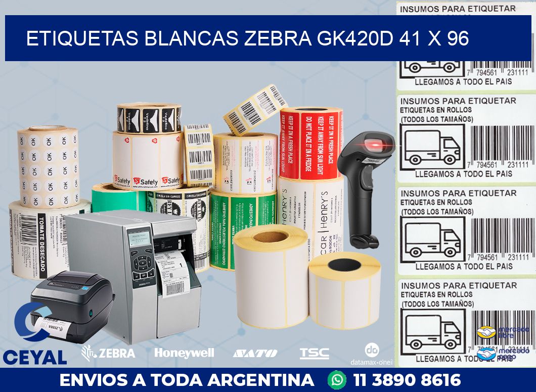 ETIQUETAS BLANCAS ZEBRA GK420D 41 x 96