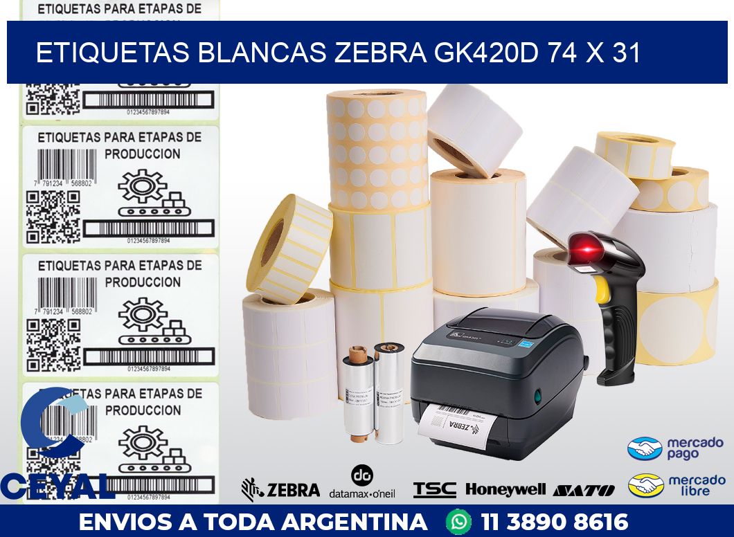 ETIQUETAS BLANCAS ZEBRA GK420D 74 x 31