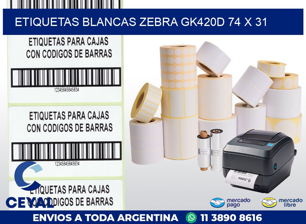 ETIQUETAS BLANCAS ZEBRA GK420D 74 x 31