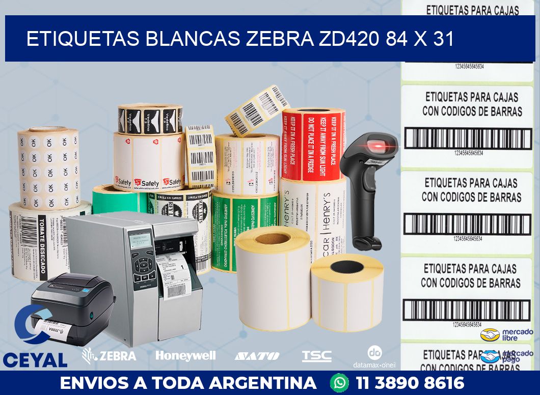 ETIQUETAS BLANCAS ZEBRA ZD420 84 x 31