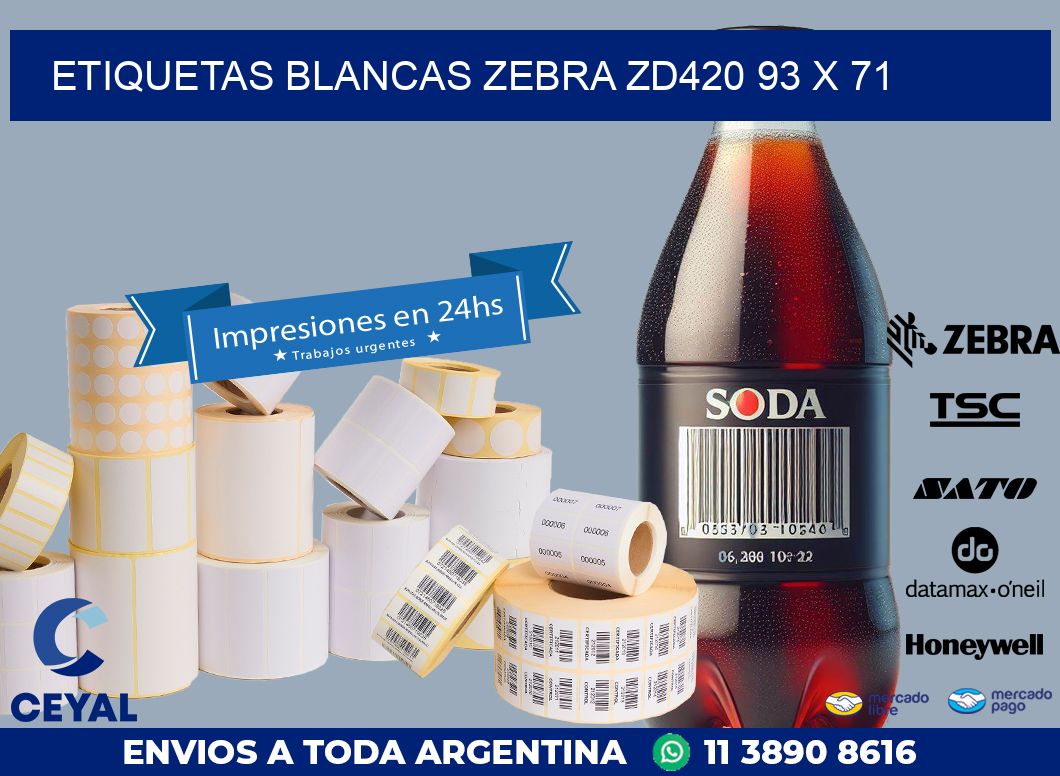 ETIQUETAS BLANCAS ZEBRA ZD420 93 x 71