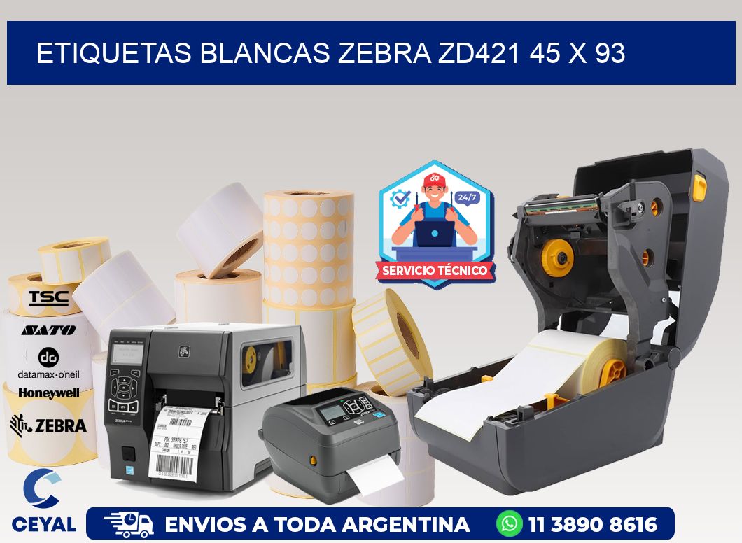 ETIQUETAS BLANCAS ZEBRA ZD421 45 x 93