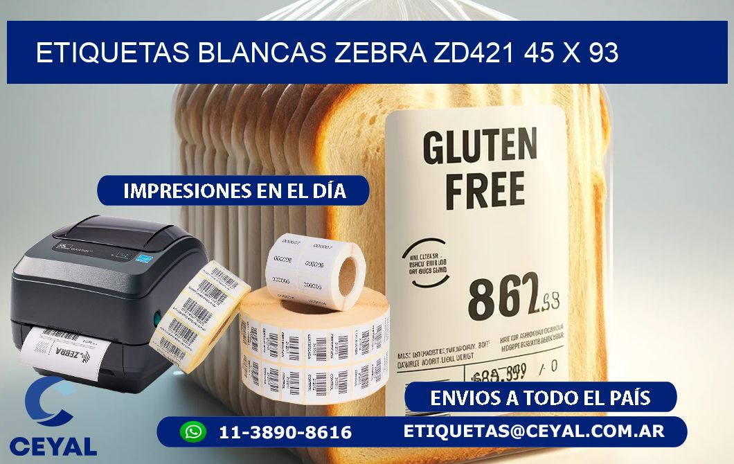 ETIQUETAS BLANCAS ZEBRA ZD421 45 x 93