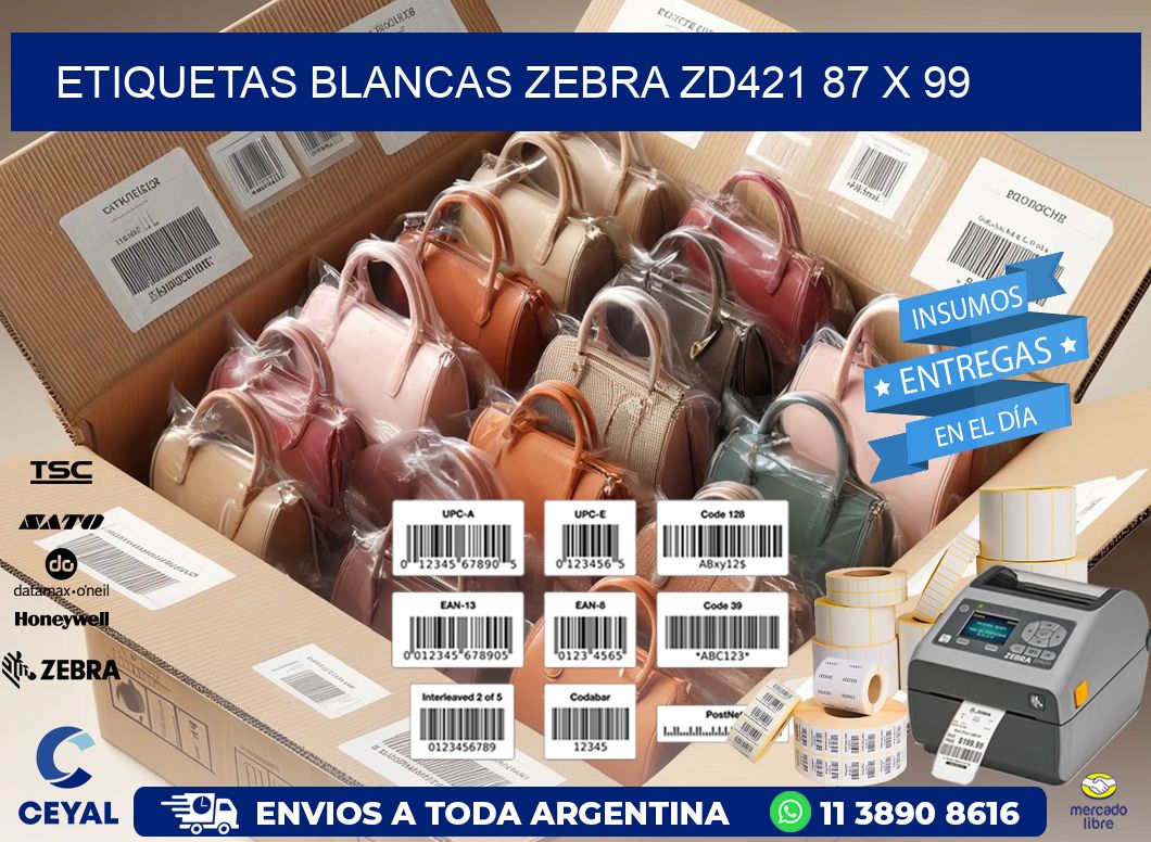 ETIQUETAS BLANCAS ZEBRA ZD421 87 x 99