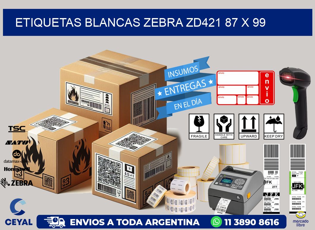 ETIQUETAS BLANCAS ZEBRA ZD421 87 x 99