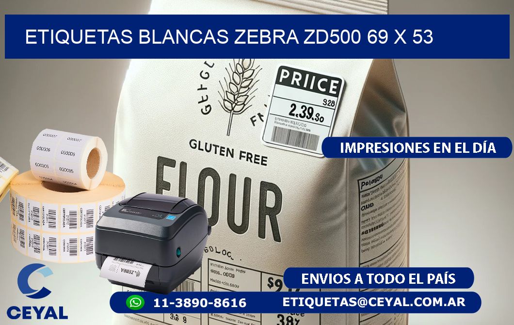 ETIQUETAS BLANCAS ZEBRA ZD500 69 x 53