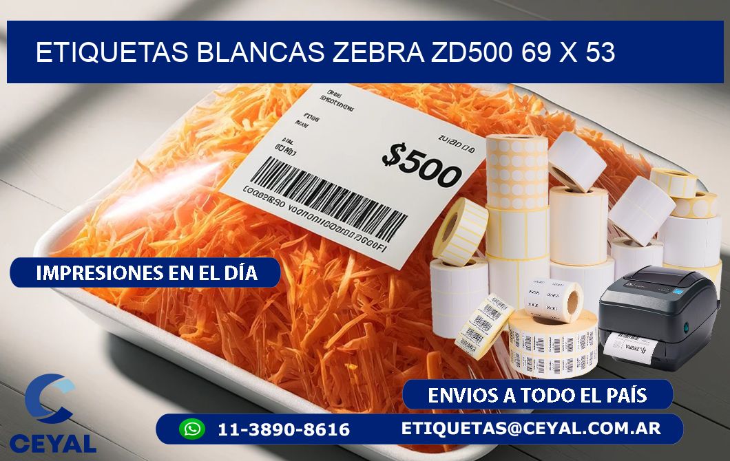 ETIQUETAS BLANCAS ZEBRA ZD500 69 x 53