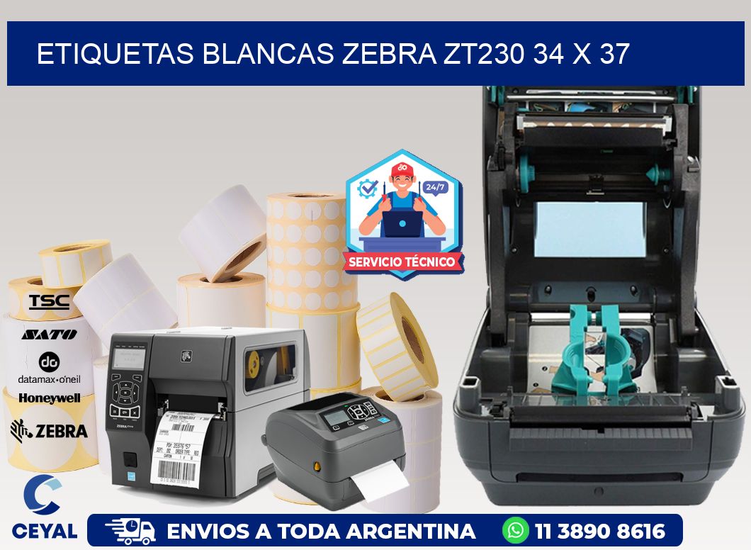 ETIQUETAS BLANCAS ZEBRA ZT230 34 x 37