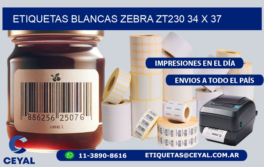 ETIQUETAS BLANCAS ZEBRA ZT230 34 x 37