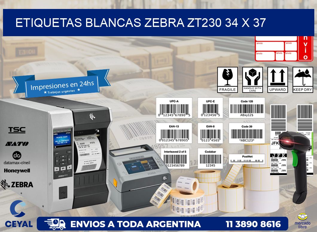 ETIQUETAS BLANCAS ZEBRA ZT230 34 x 37