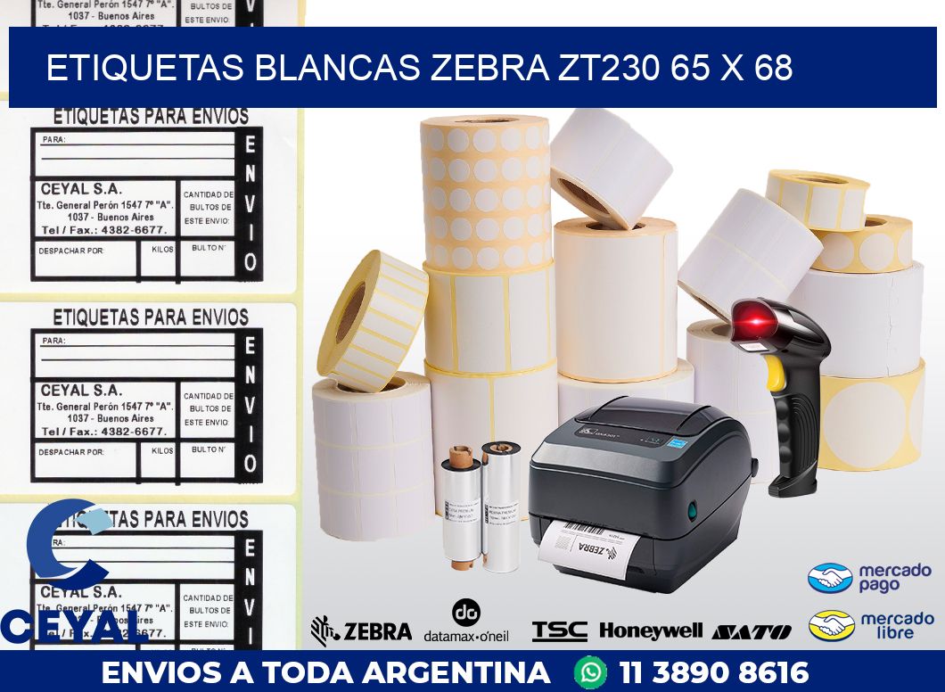 ETIQUETAS BLANCAS ZEBRA ZT230 65 x 68