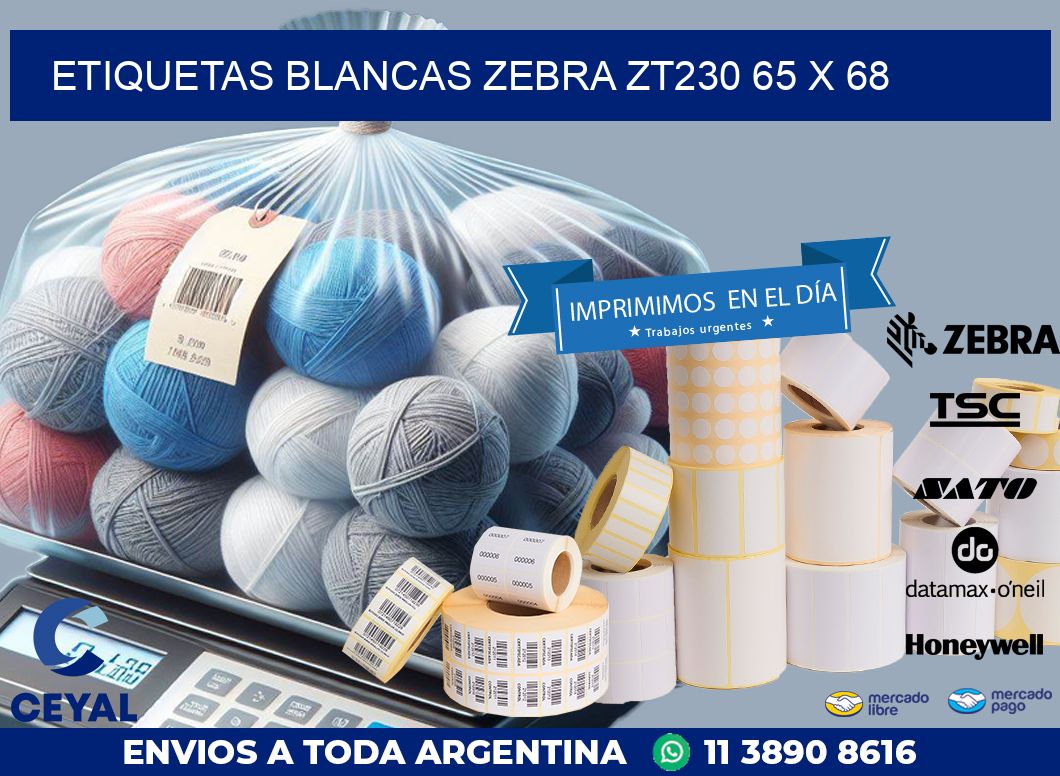 ETIQUETAS BLANCAS ZEBRA ZT230 65 x 68