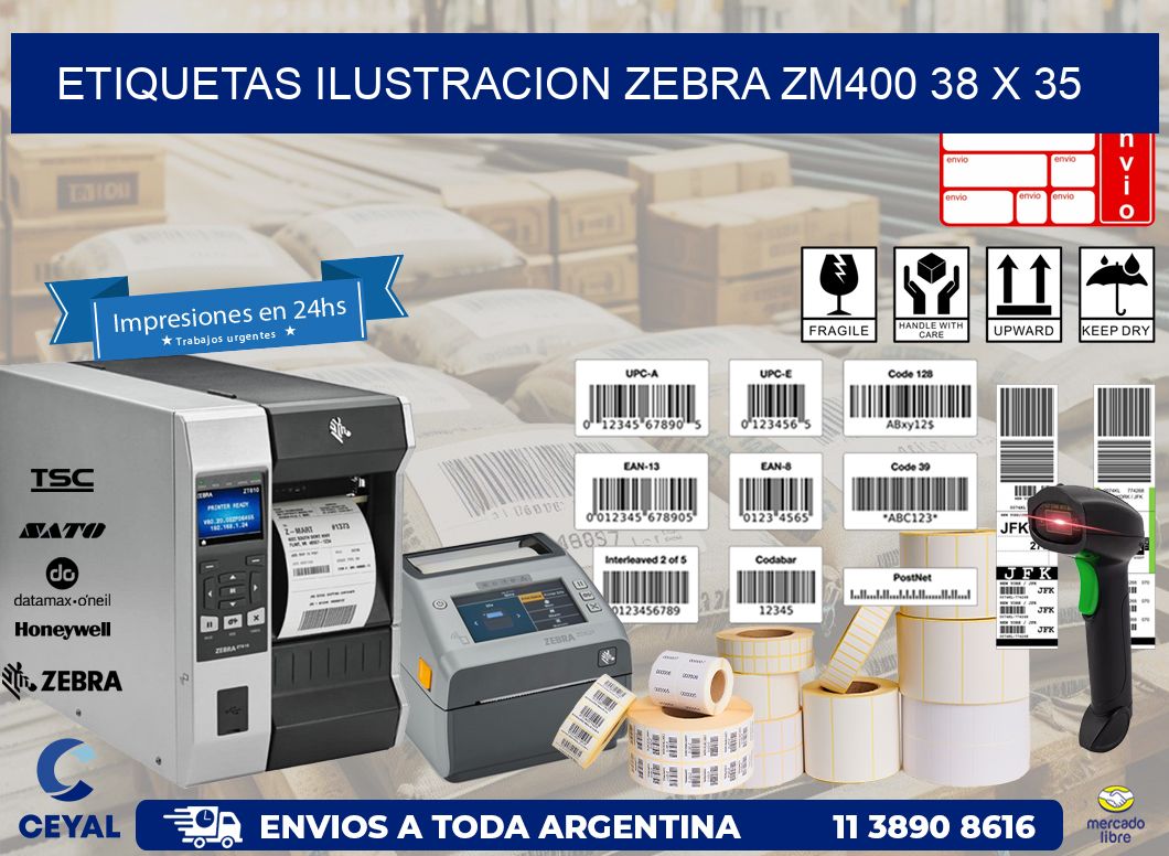ETIQUETAS ILUSTRACION ZEBRA ZM400 38 x 35