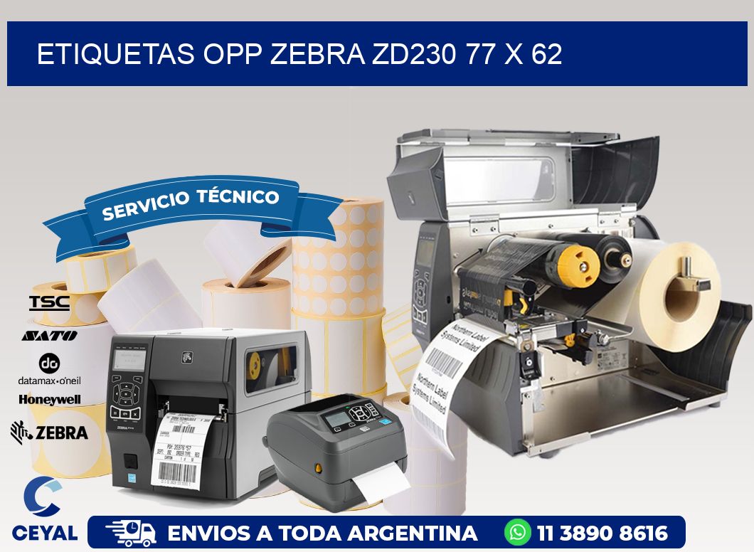 ETIQUETAS OPP ZEBRA ZD230 77 x 62