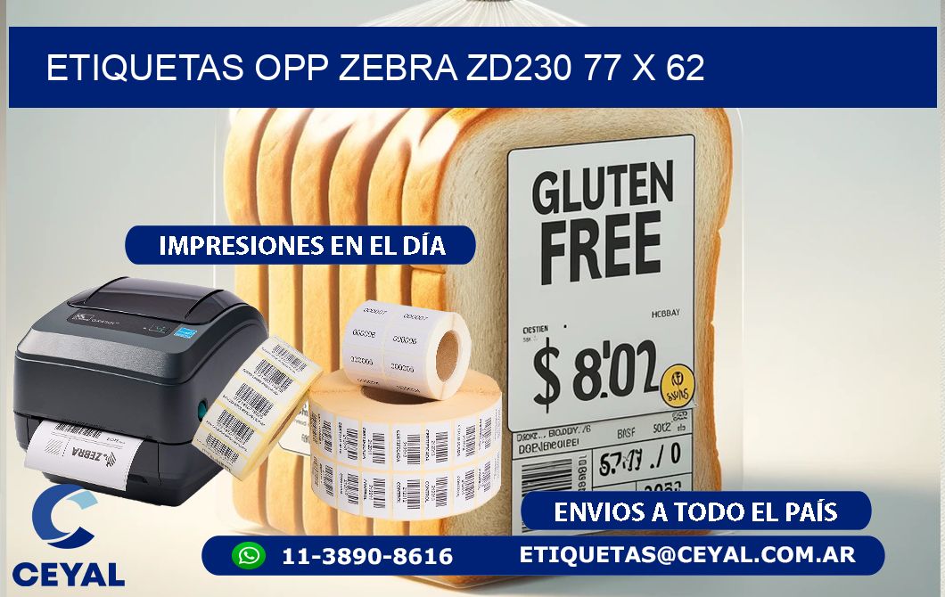 ETIQUETAS OPP ZEBRA ZD230 77 x 62