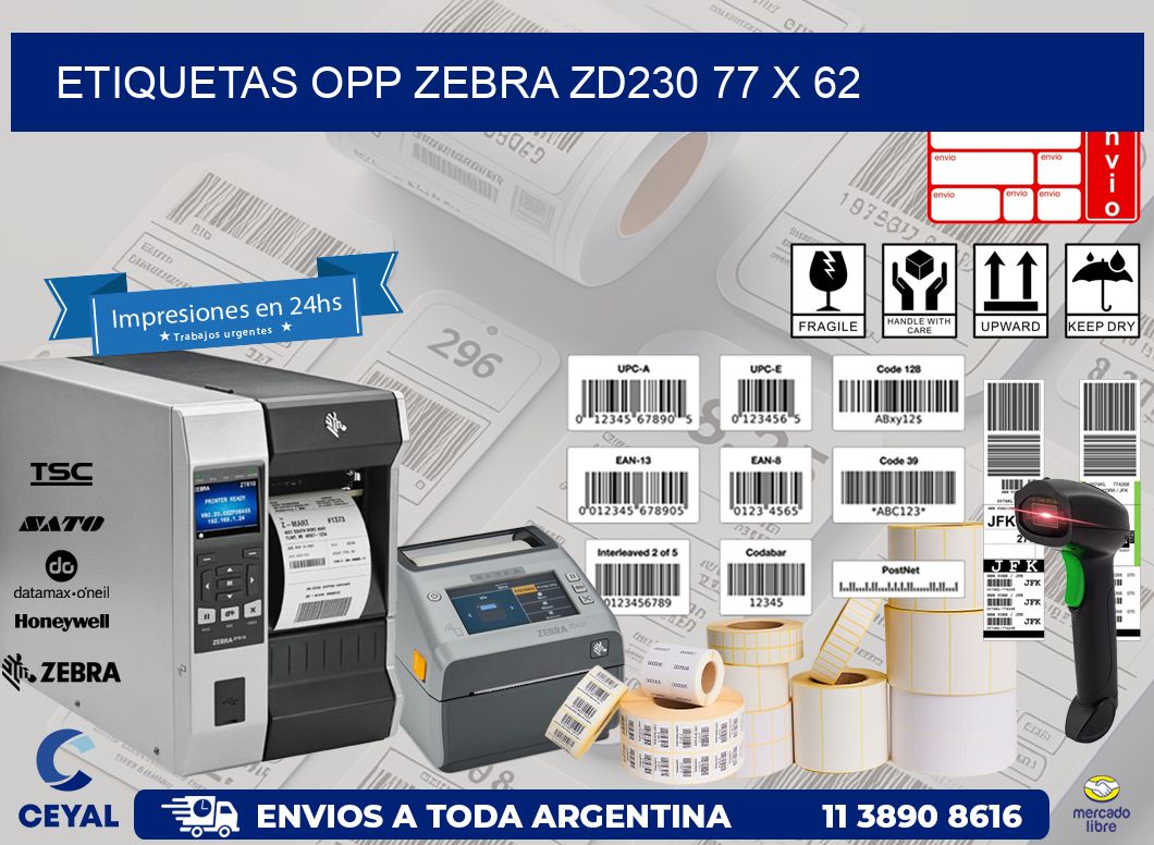 ETIQUETAS OPP ZEBRA ZD230 77 x 62