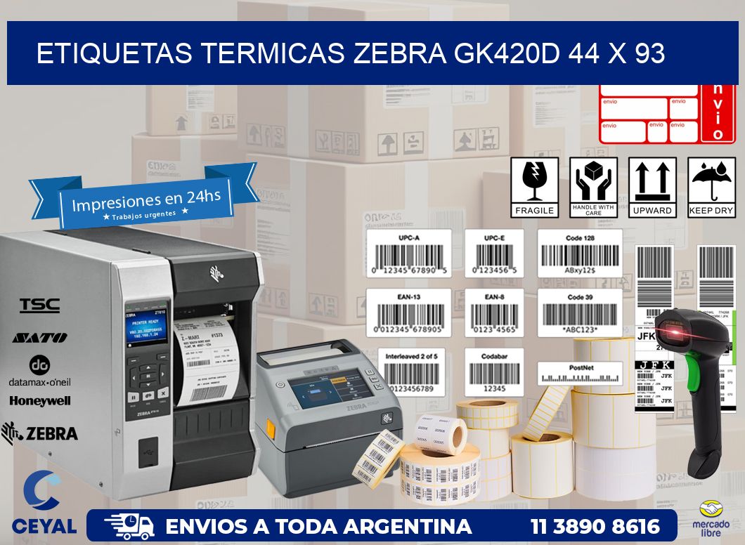 ETIQUETAS TERMICAS ZEBRA GK420D 44 x 93