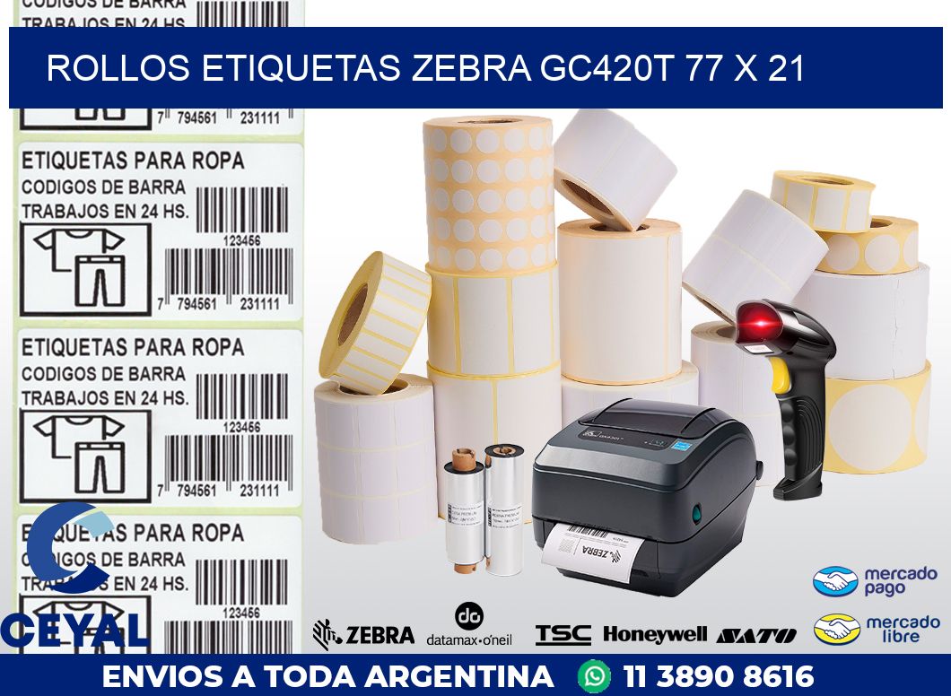 ROLLOS ETIQUETAS Zebra GC420T 77 x 21