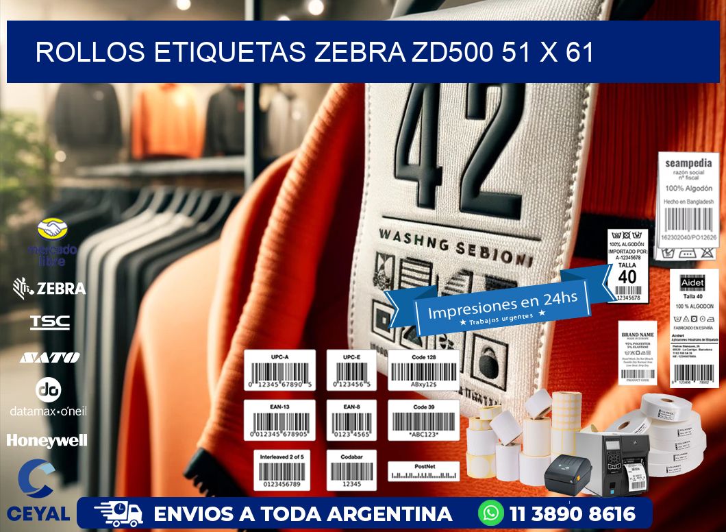 ROLLOS ETIQUETAS Zebra ZD500 51 x 61