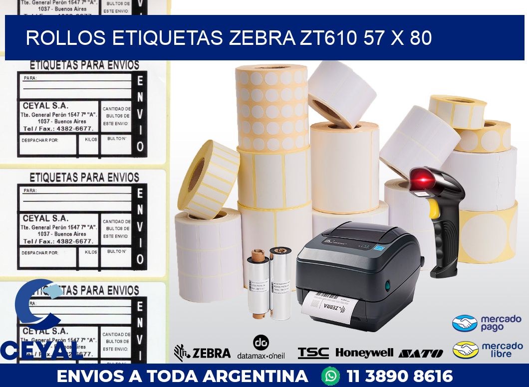 ROLLOS ETIQUETAS Zebra ZT610 57 x 80
