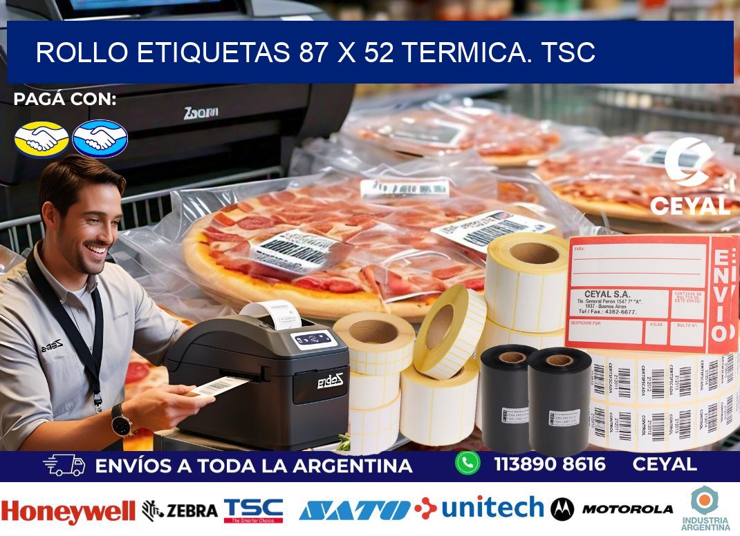 Rollo etiquetas 87 x 52 termica. tsc
