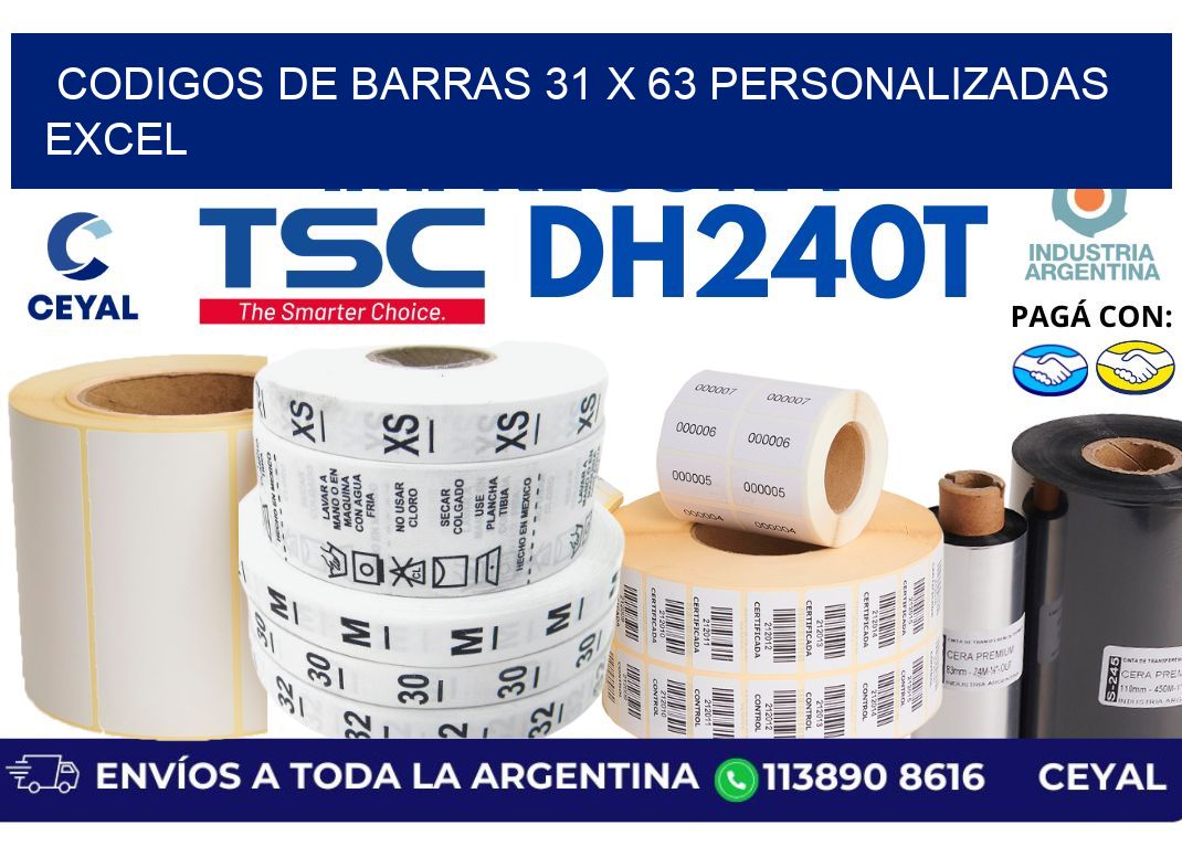 codigos de barras 31 x 63 personalizadas excel