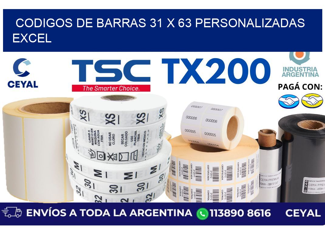 codigos de barras 31 x 63 personalizadas excel