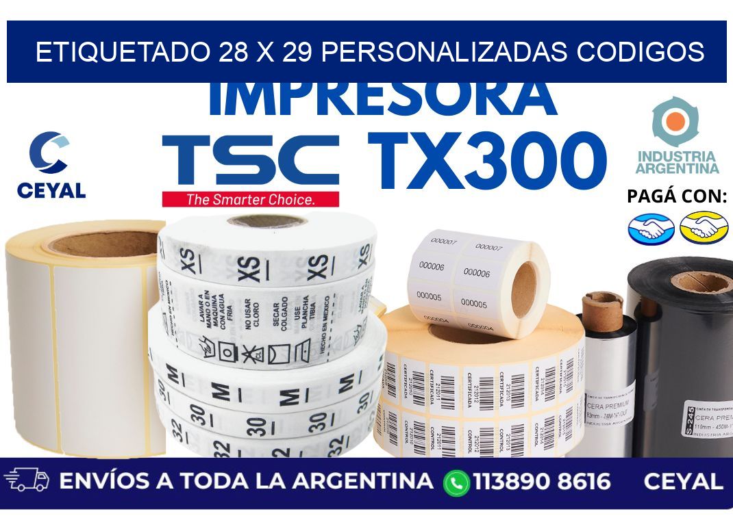 etiquetado 28 x 29 personalizadas codigos