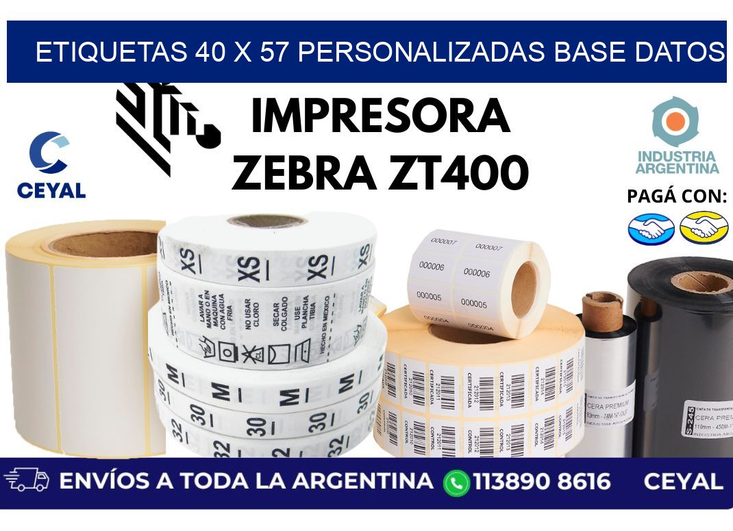 etiquetas 40 x 57 personalizadas base datos