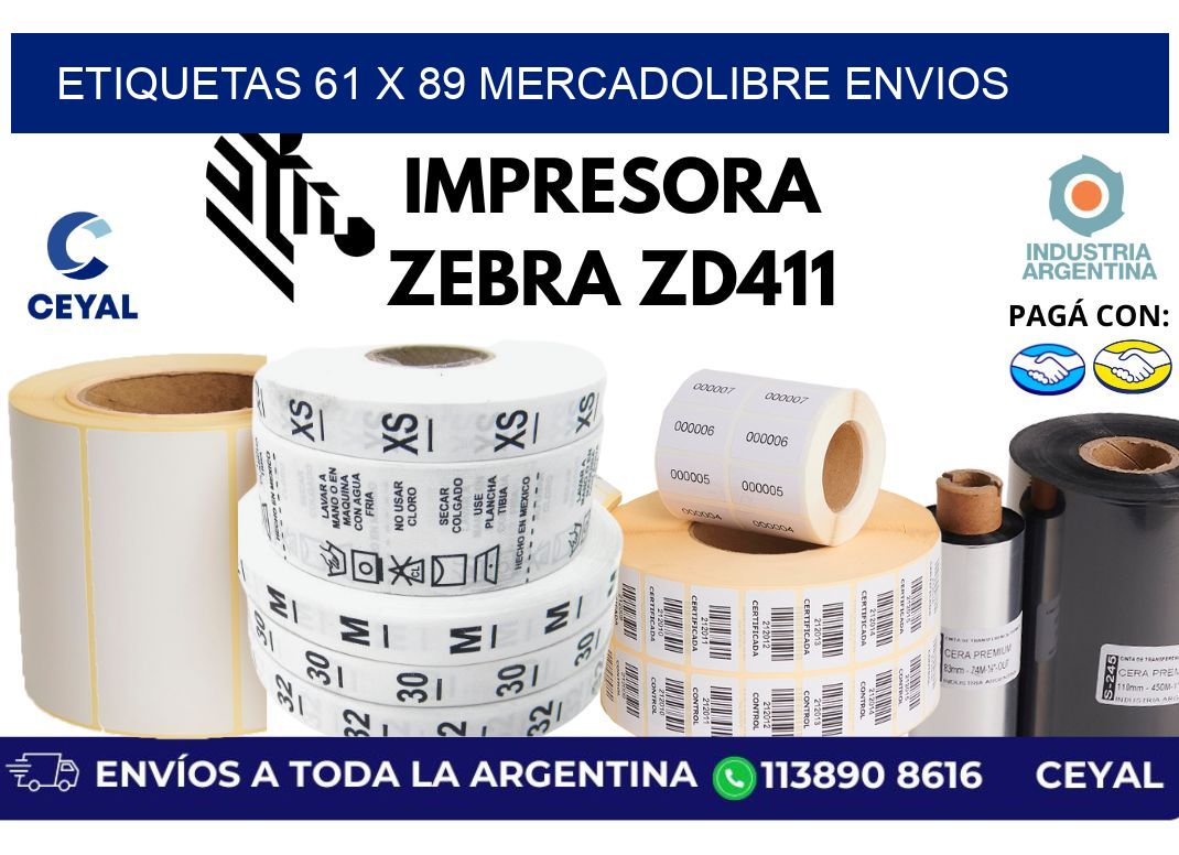 etiquetas 61 x 89 mercadolibre envios