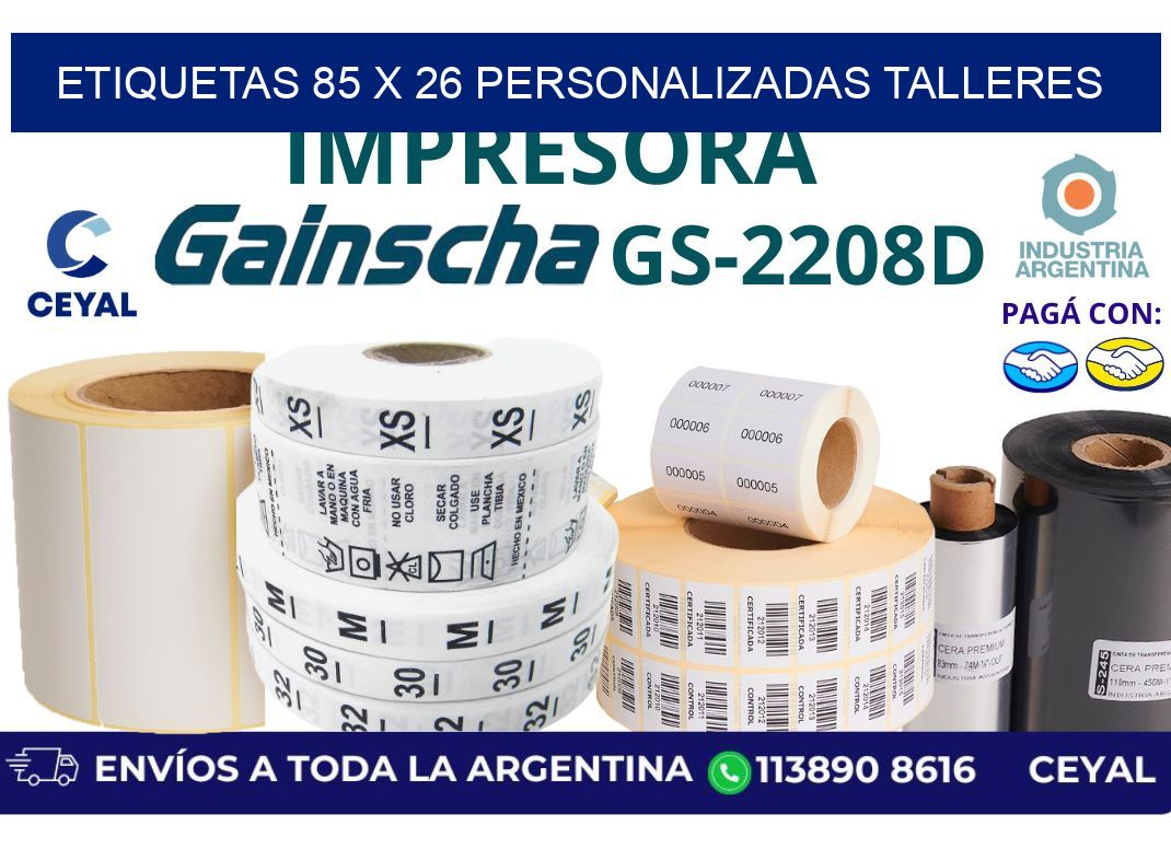 etiquetas 85 x 26 personalizadas talleres