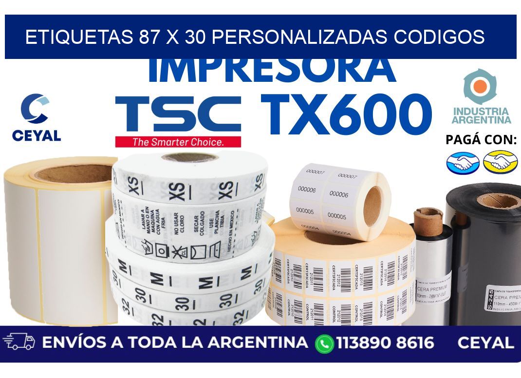 etiquetas 87 x 30 personalizadas codigos