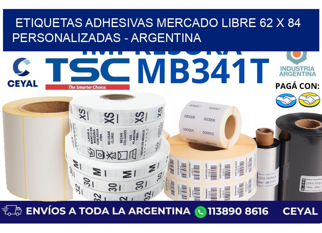 etiquetas adhesivas mercado libre 62 x 84 personalizadas - Argentina