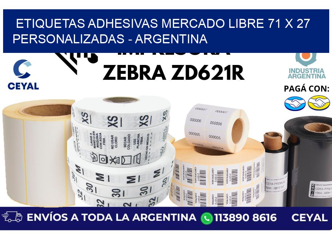 etiquetas adhesivas mercado libre 71 x 27 personalizadas - Argentina