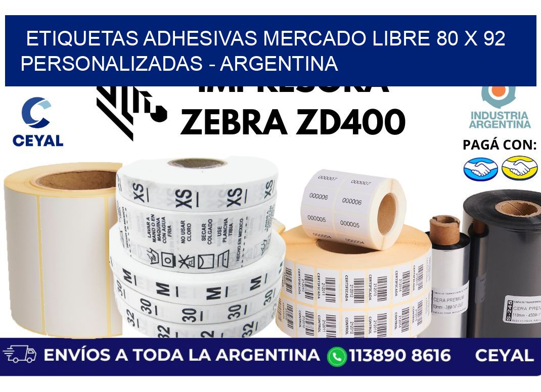 etiquetas adhesivas mercado libre 80 x 92 personalizadas – Argentina
