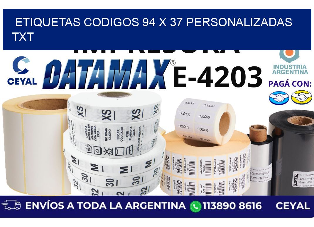etiquetas codigos 94 x 37 personalizadas txt