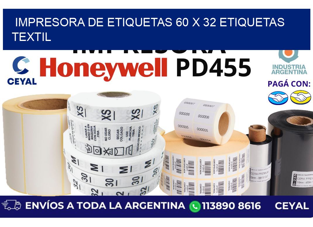 impresora de etiquetas 60 x 32 etiquetas textil