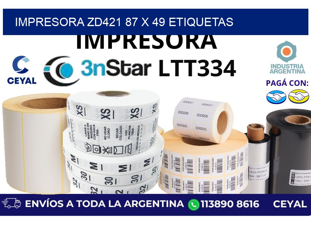 impresora zd421 87 x 49 etiquetas
