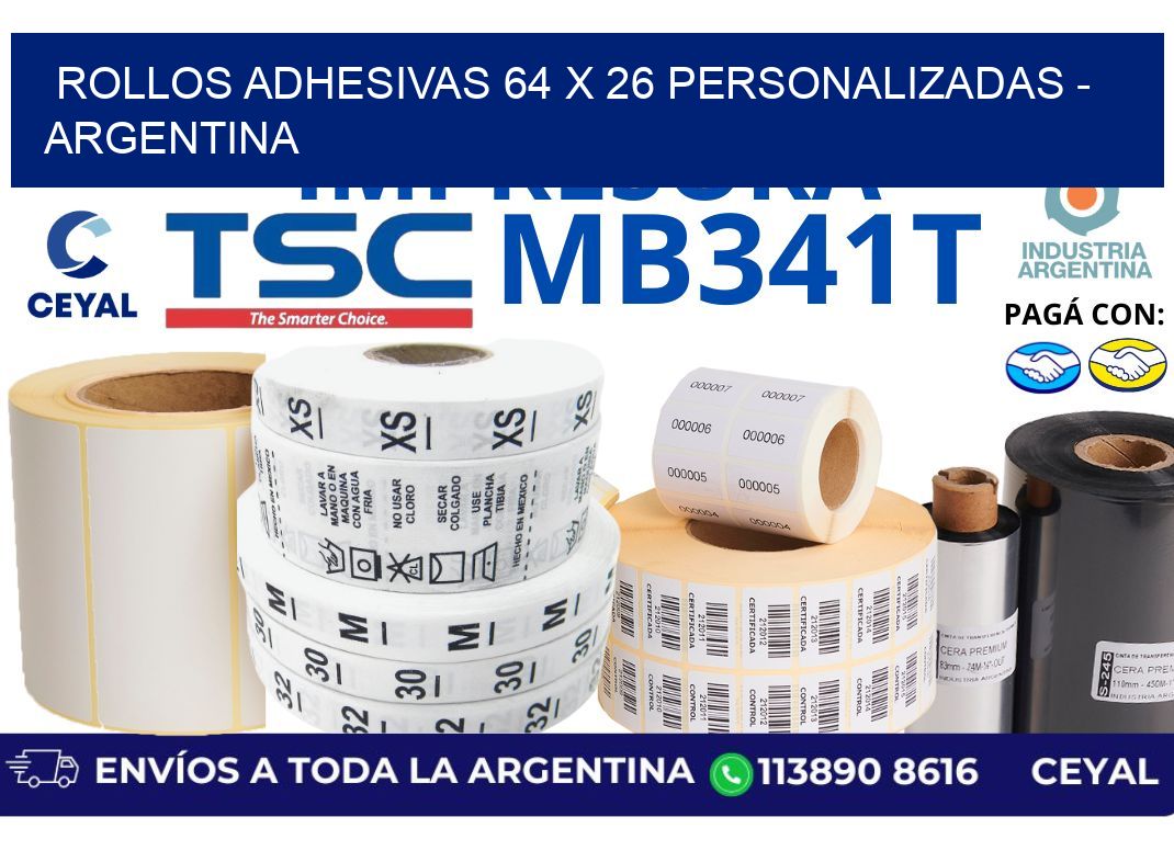 rollos adhesivas 64 x 26 personalizadas - Argentina