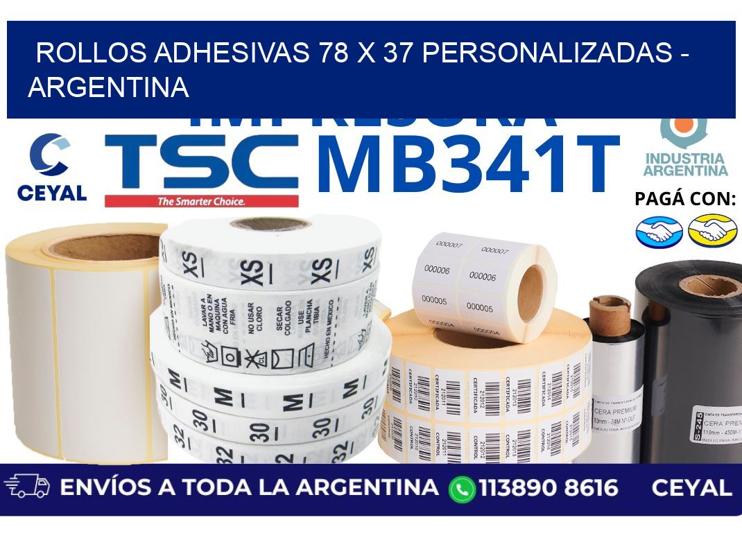 rollos adhesivas 78 x 37 personalizadas - Argentina