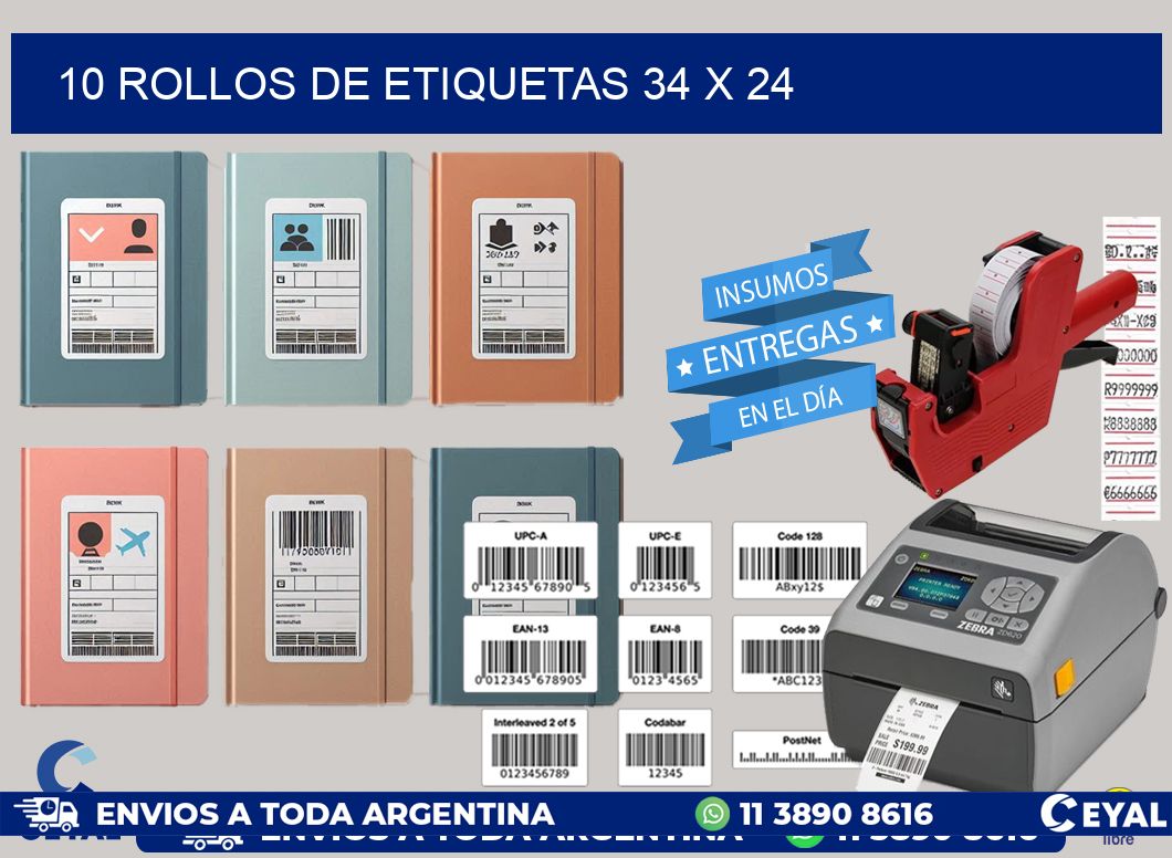 10 ROLLOS DE ETIQUETAS 34 x 24