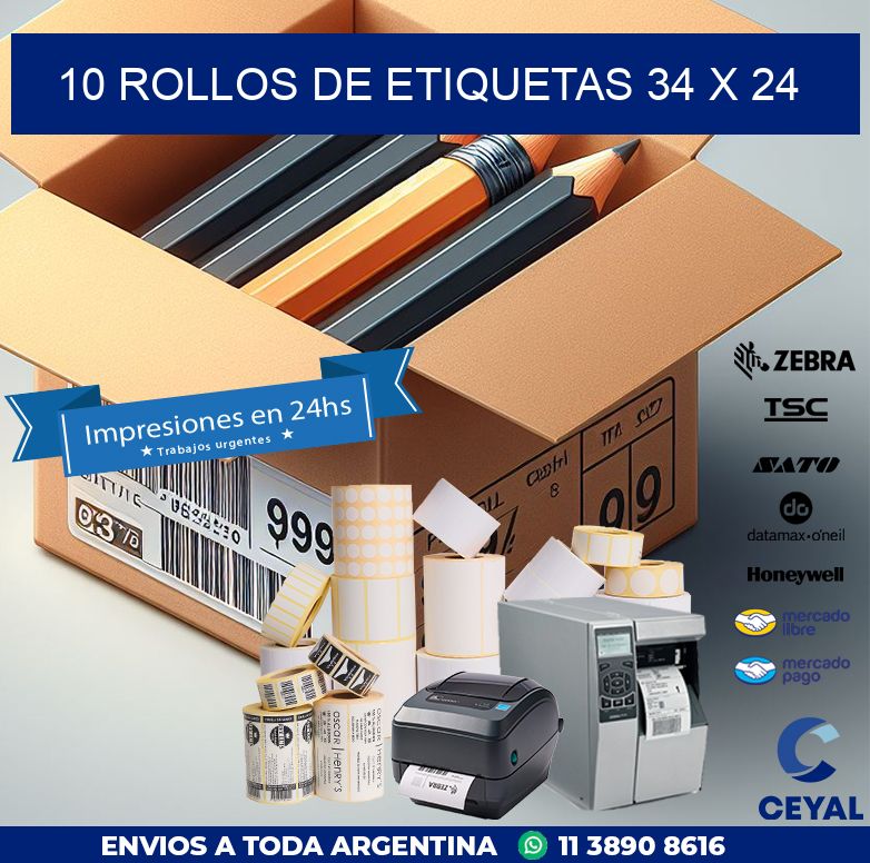 10 ROLLOS DE ETIQUETAS 34 x 24