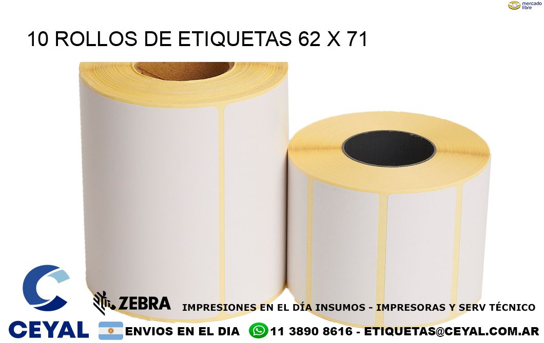 10 ROLLOS DE ETIQUETAS 62 x 71