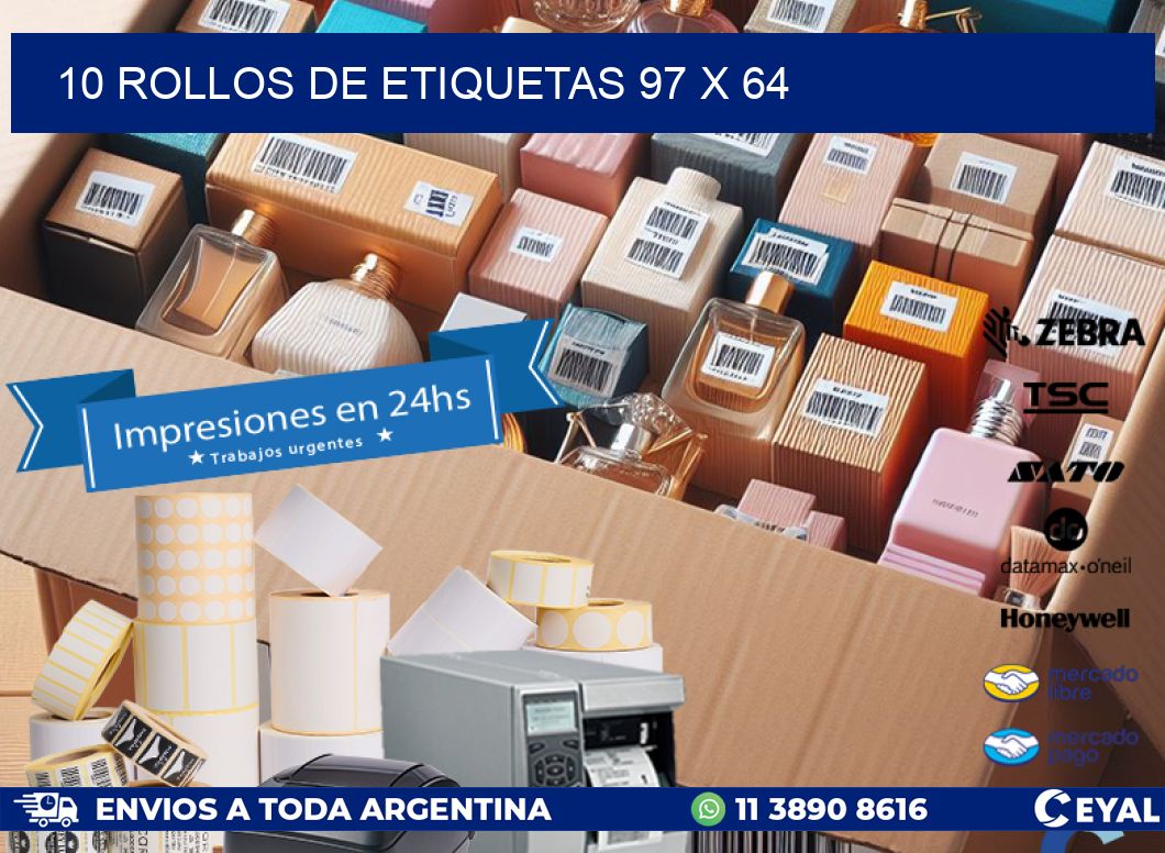 10 ROLLOS DE ETIQUETAS 97 x 64